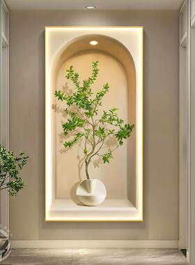 现代玄关装饰画光影绿植氛围感发光壁画走廊过道小清新挂画LED