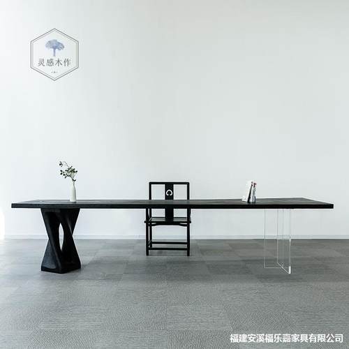 白蜡木碳化茶桌茶台原木民宿餐桌椅家用书桌办公桌亚克力大板桌子