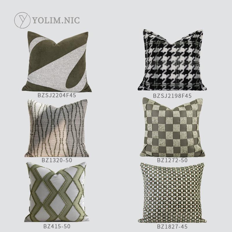 现代轻奢灰绿色酒店样板间客厅沙发抱枕套床头靠背腰垫羽丝绒枕芯