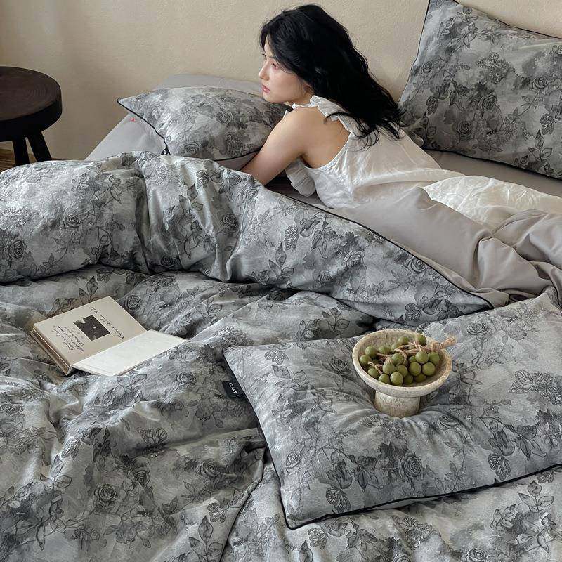 秋冬100支全棉磨毛感四件套水洗色织提花1.8m纯棉床上用品套件