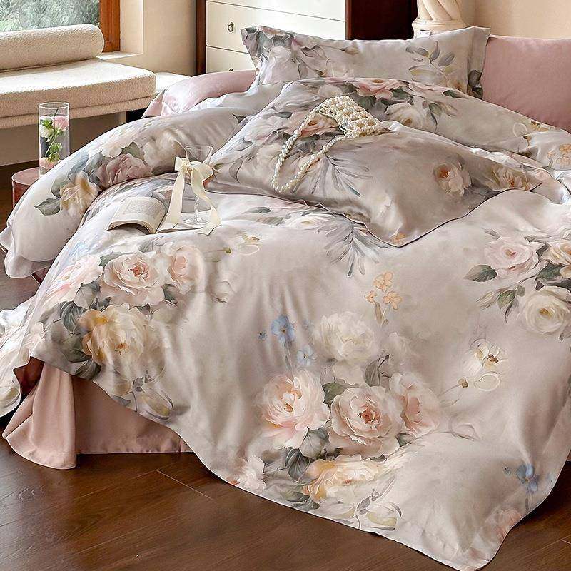 法式复古风凉感天丝床上四件套夏季凉感印花被套床单轻奢高端床品