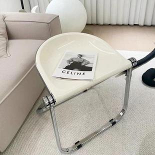 奶油风透明折叠凳家用亚克力现代化妆凳中古餐厅餐椅凳子金属