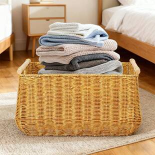 凰图新款PP仿藤编织筐手工编织l篮卧室客厅置物藤编收纳篮收纳筐