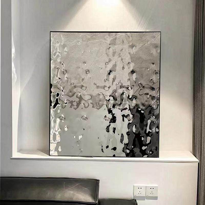 酒店别墅墙面装饰画现代简约客厅壁画装置画不锈钢水波纹实物画