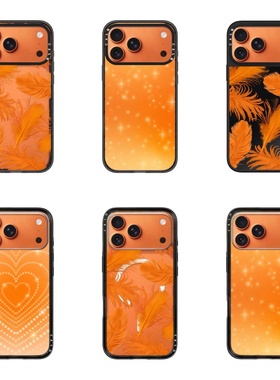 CALG渐变橙底星星橙色爱心羽毛新款超火磁吸防摔iphone11 12 13 14 15 16 17promax适用苹果手机壳高级感小众