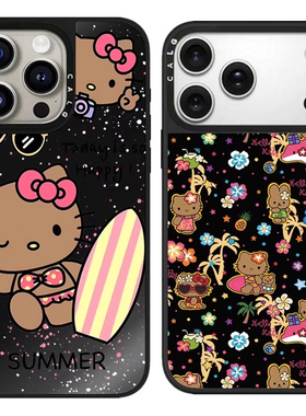 CALG豹纹黑皮Hellokitty新款超火磁吸防摔iphone11 12 13 14 15 16 17promax适用苹果手机壳高级感小众