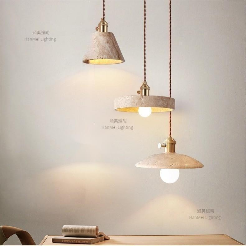现代奶油风黄洞石吊灯餐厅卧室床头民宿全铜长线吊灯
