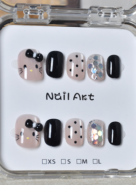 黑色穿戴甲短款猫眼卡通可爱儿童指甲贴片穿戴美甲2026新款甲片