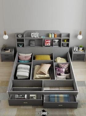 储物床现代简约北欧小户型主卧双人床1.5米高箱床收纳床箱板式床