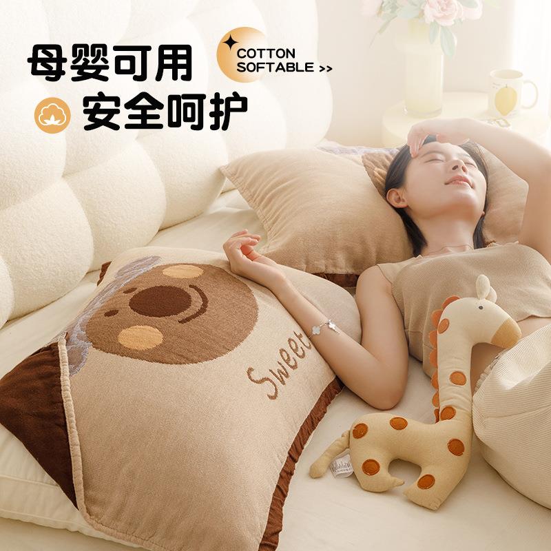 纱布枕巾纯棉一对装家用全棉吸汗儿童防滑枕头垫巾枕套巾