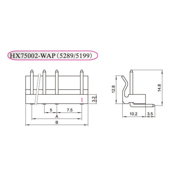 HX红星75002 5199-2WAP/3A/4A/5A/6AW 5289弯针座 接插件5/7.5mm