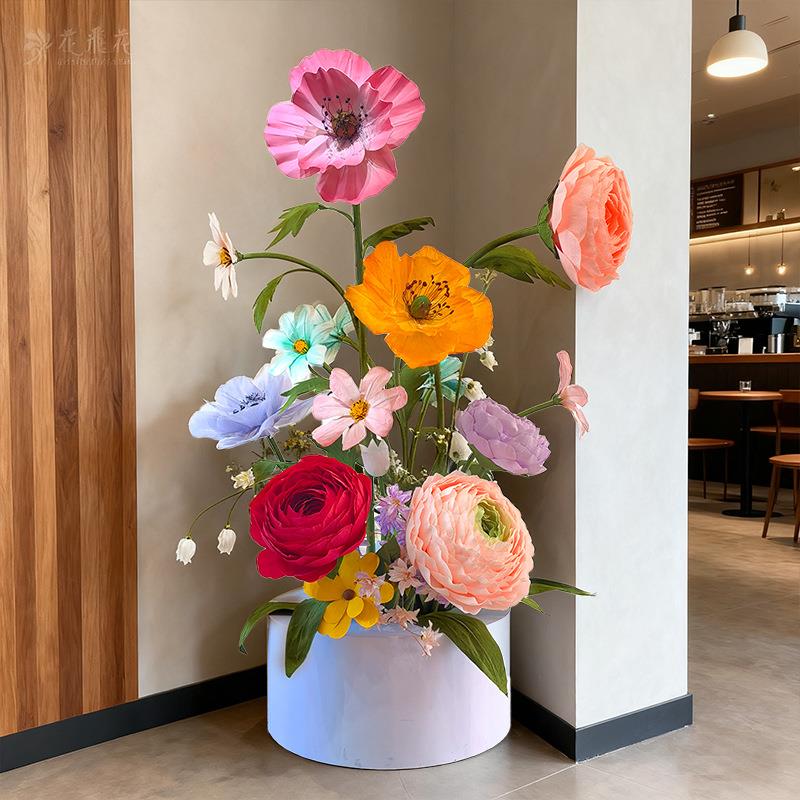 巨型纸花束餐厅花艺软装咖啡店仿真花装饰商场酒店美陈道具纸艺花