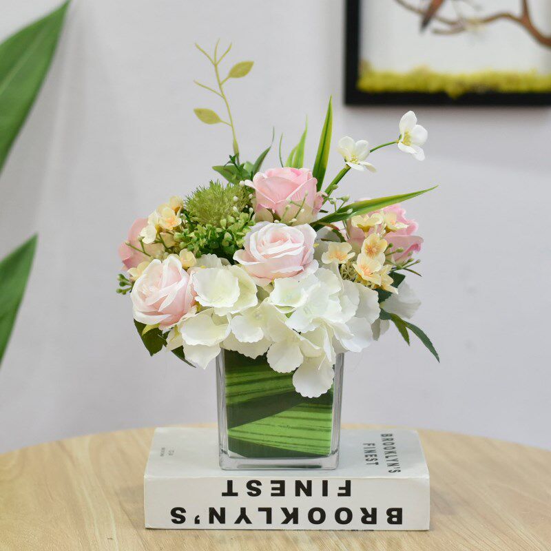 酒店餐厅饭店商务会议桌面玻璃花瓶仿真假花摆件装饰桌花餐桌布置