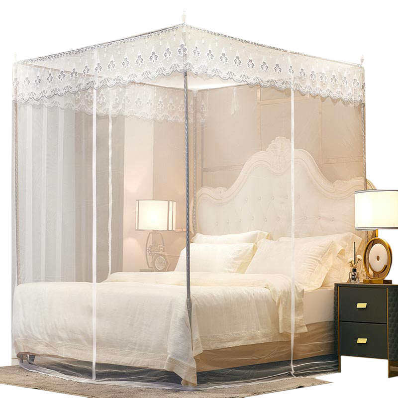 带支架蚊帐三开门落地拉链方公主双人床顶蚊帐宫廷1.5m1.8帐子米