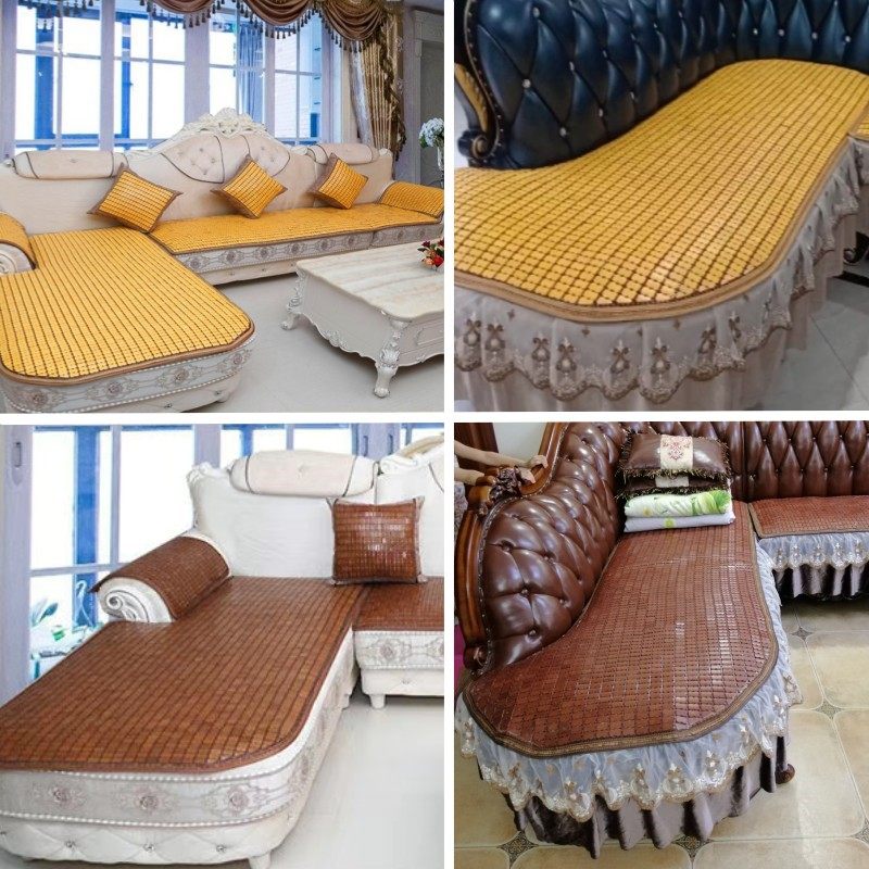 夏季麻将凉席沙发垫定做欧式弧形U形贵妃竹坐垫夏天凉席防滑定制