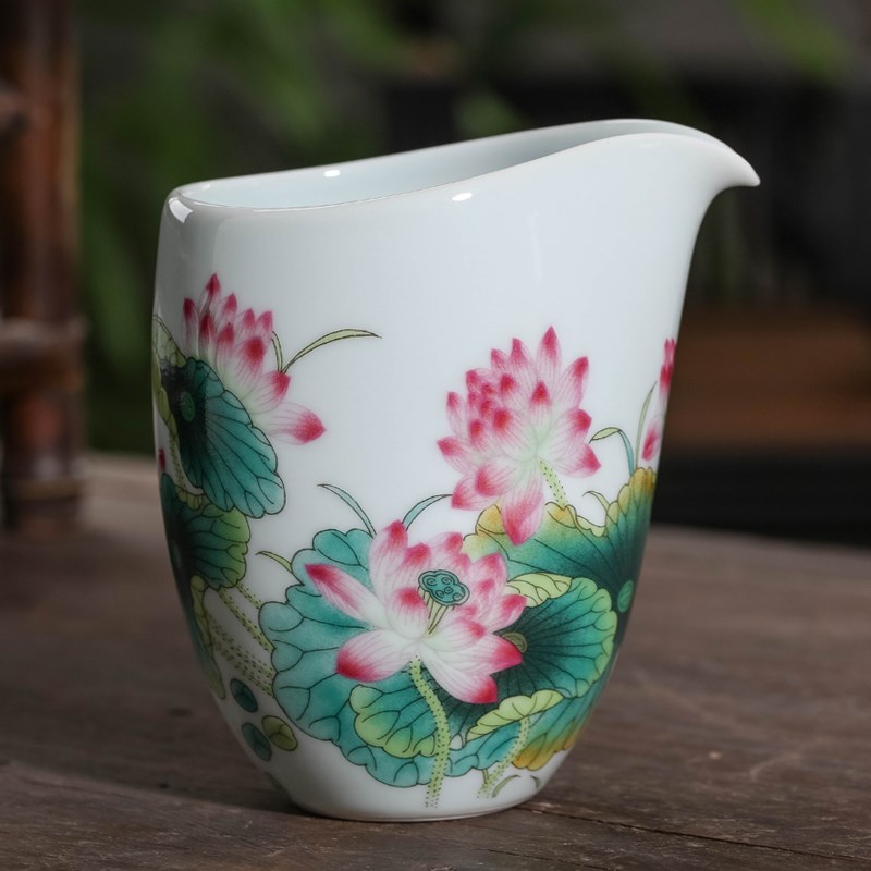 景德镇手工荷花清韵加厚鹰嘴陶瓷公道杯功夫茶过滤分茶器茶具配件