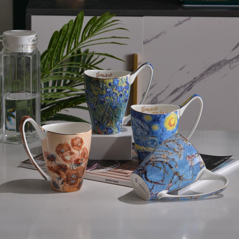 创意水杯梵高杯子马克杯咖啡杯陶瓷水杯骨瓷喝水名画欧美大容量