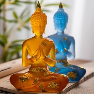 泰国迎宾跪佛桌面前台摆件树脂工艺品泰式风格奶茶店吧台装饰摆件