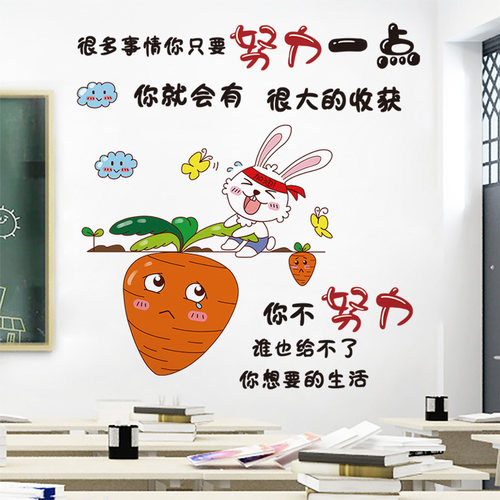 学习励志贴纸装饰教室墙面补习班墙贴布置学生卡通贴画自粘墙壁纸