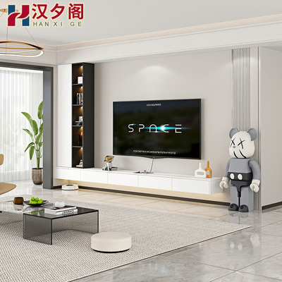 法式奶油风电视柜悬挂式客厅家用书柜电视柜一体组合墙柜悬空柜