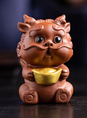 国潮紫砂小貔貅摆件可爱国风瑞兽创意客厅茶室桌面装饰品可养茶宠