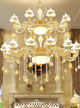 欧复式11549楼大灯奢华大式气水家用晶灯吊长吊灯客厅灯具挑空大