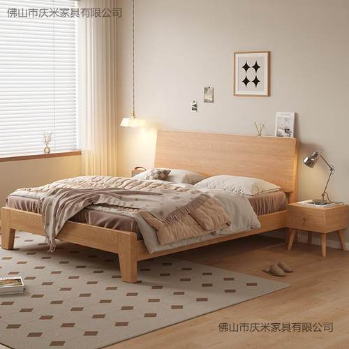 床木实床现代简约主卧1.8ZCXm软胶包床.2m单人床架橡木全实木床双