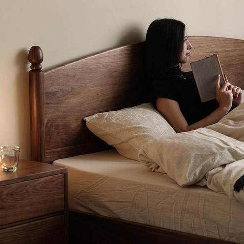 实木床复床古北HRE美黑胡桃1.双5单人简约现代1.木8米法式人中古