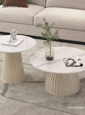 奶油风岩板圆形茶几客创家用简红约轻奢现代小户型意厅网90478茶