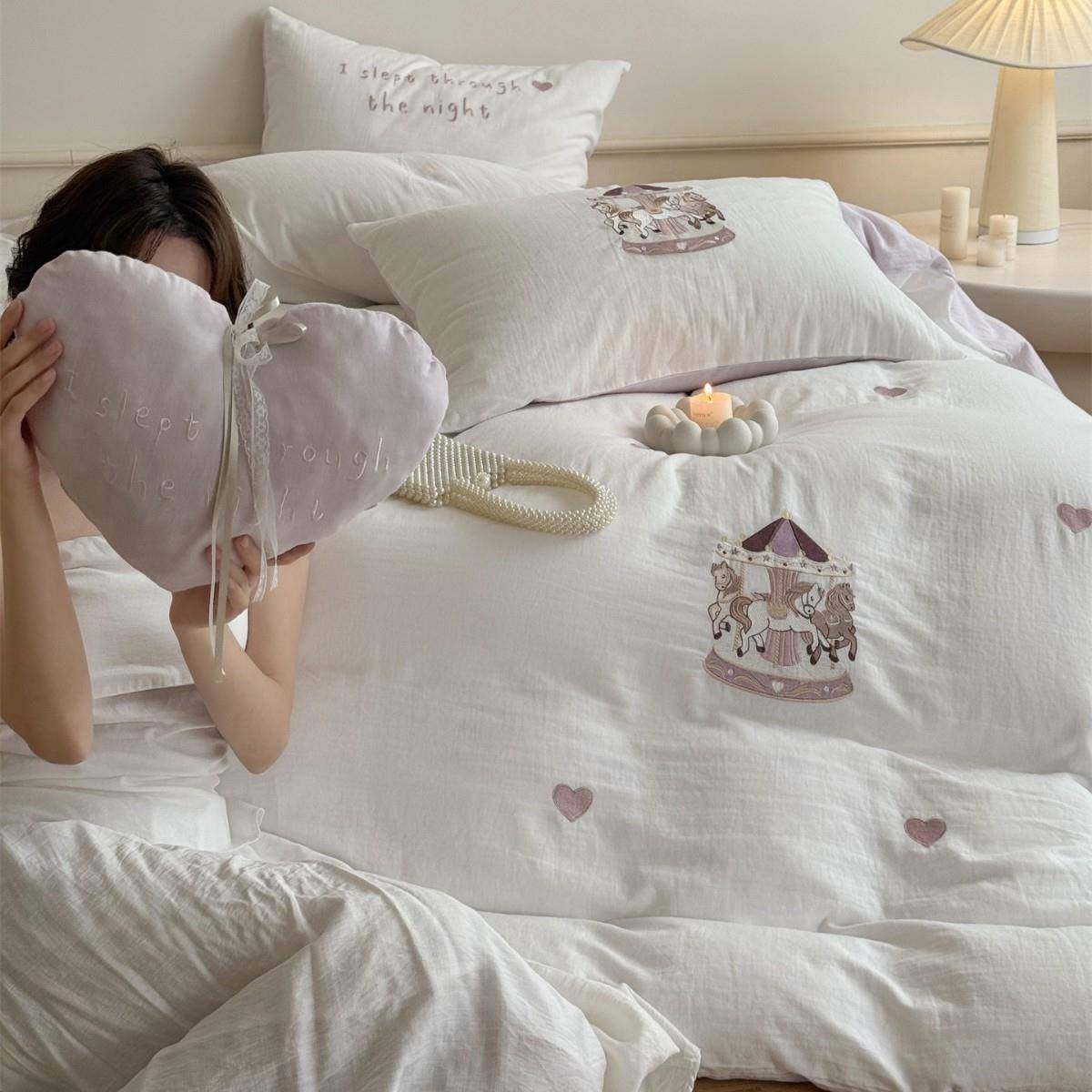 公主风旋转木马刺绣全棉亲肤单双人床品纯棉皱皱双层纱三四件套,鲜花速递/花卉仿真/绿植园艺,割草机/草坪机,淘宝优惠券,粉丝福利购,淘宝优惠卷