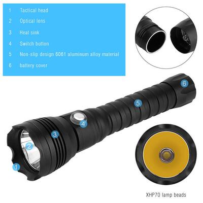 新款HP70二代强户光充电潜水手电筒0外高亮L376XED10米4000lm