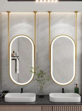 不钢NGH带灯智能椭圆吊镜酒店民宿浴锈室镜卫空生间天花子板悬吊