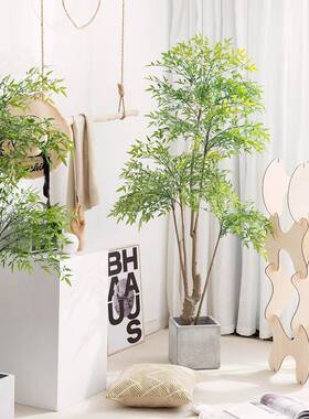 仿真植盆栽大型南天竹绿色南天装假绿绿植装饰假树仿真树落客厅地