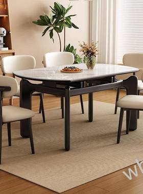 雯P1实木岩桌板餐伸椅组QFK合餐桌现代小简约家用户型缩