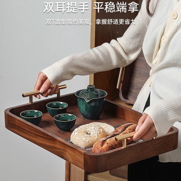 复古木质餐盘盘蛋糕托盘木收纳盘实托HUK茶家盘用放茶具带提手传