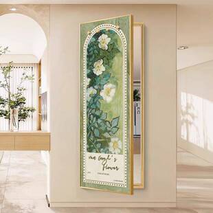 奶油风隐藏式推拉穿衣镜带挂钩玄关暗藏式全身镜翻开门隐形镜子画