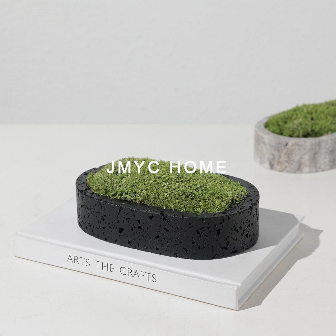 现代装极简大理石苔藓盆器栽摆件客盆厅餐厅桌面花栽样板间698软
