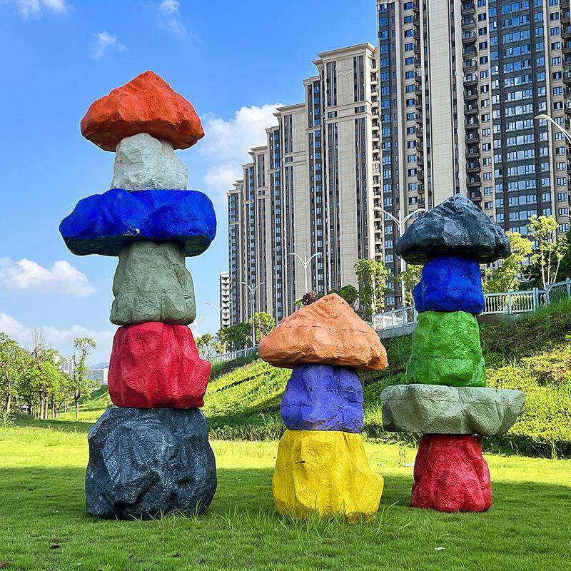 外网红彩色石头椅座雕塑玻璃钢仿真景庭院景区草坪C-010户装饰大