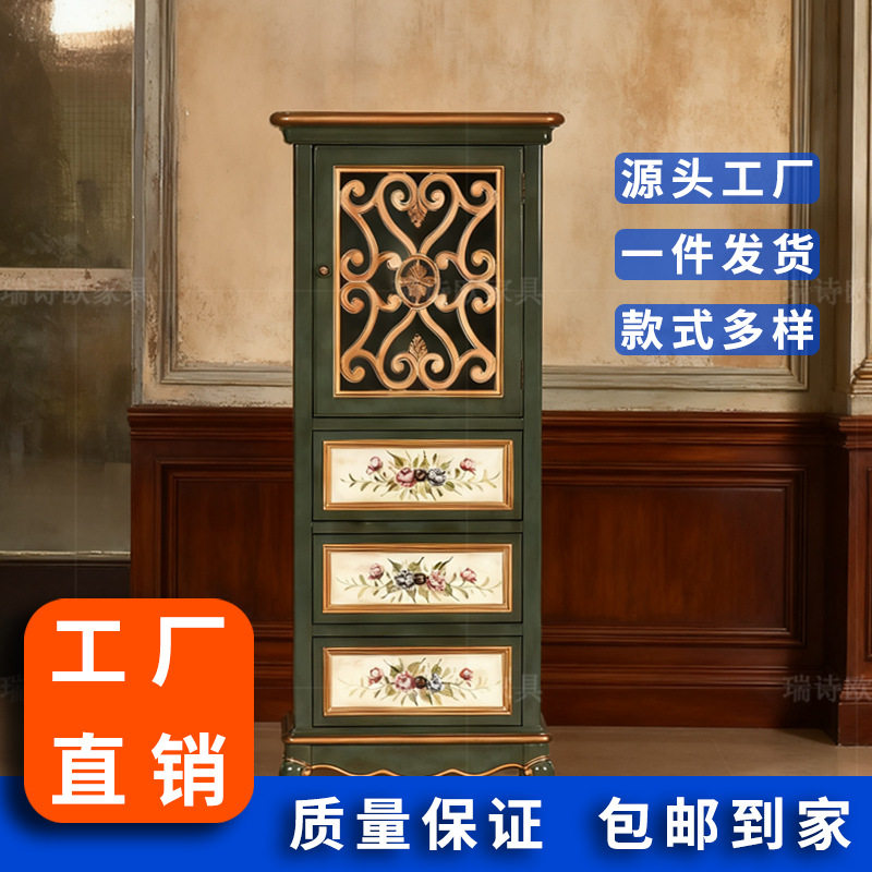工厂直销实木镂空彩绘雕花酒柜