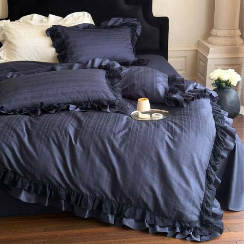 全A类式提花公主风XPX绒棉棉四件长套蕾丝花边被套1.8m床上法用品