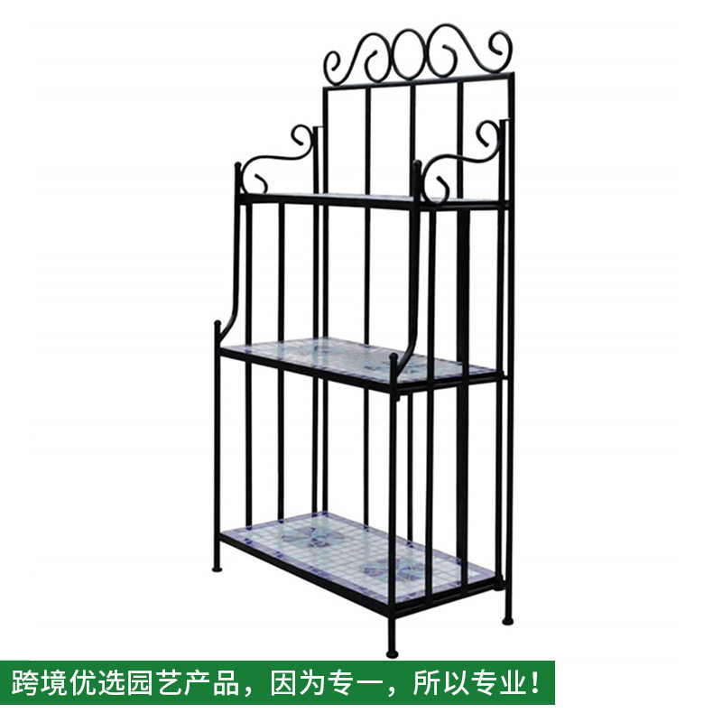 欧式复古蓝白马赛克铁艺花架