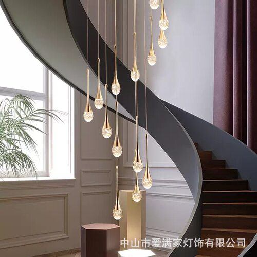 复式轻奢楼梯吊灯别墅客厅大吊灯现代简约大堂吊灯餐厅水晶长吊灯