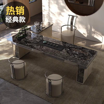 现代简约高级感办公室别墅休闲功夫大板奢石茶台意式轻奢岩板茶桌