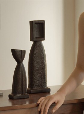 栗石侘寂风彷古做旧陶瓷艺术几何摆件民宿客厅玄关桌面装饰工艺品