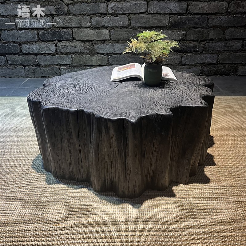 木桩茶几 木墩子圆形实木多功能边几民宿酒店原木树桩凳树墩装饰