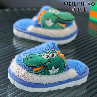 儿童拖鞋冬男女童家居室内保暖厚底软底加绒防滑加厚毛毛可爱棉拖