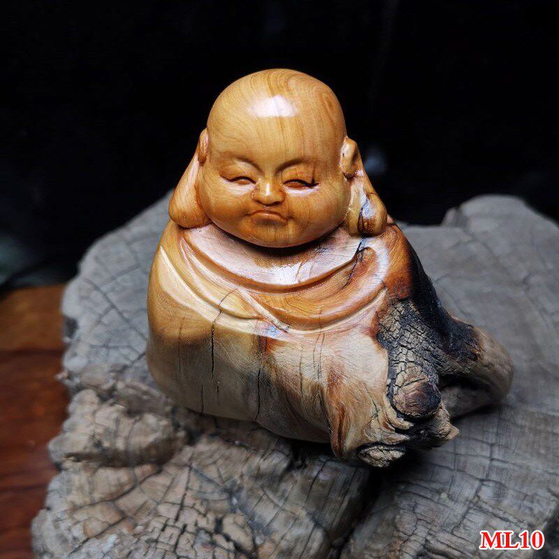 太行崖柏手工雕刻复古神像弥勒根雕手把件实木摆件原木木雕摆件