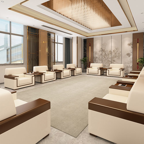 贵宾接待会议沙发简约现代商务大会堂会客厅布艺单人位沙发茶几