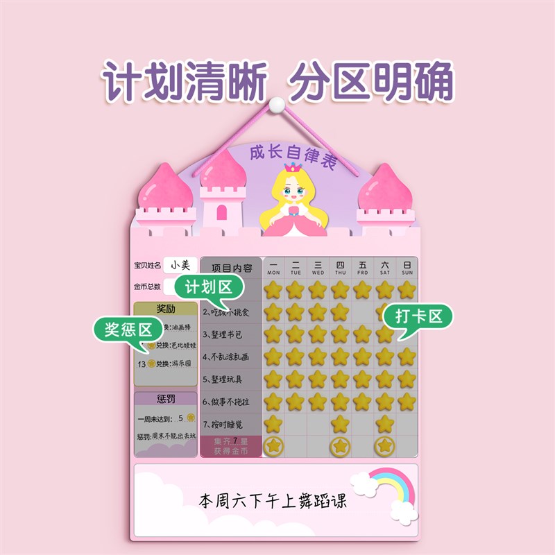 儿童成长自律表磁吸墙贴计划表记录奖励孩子的积分卡家庭版好习惯