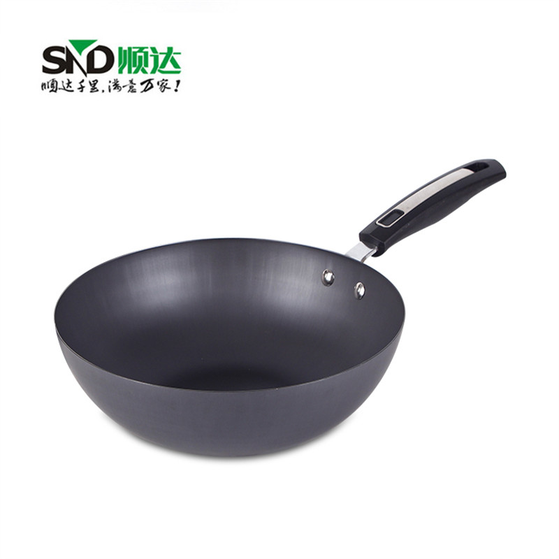 顺达炒锅无涂层真不锈精铁炒锅铁质不易粘炒菜锅具电磁炉燃气通用